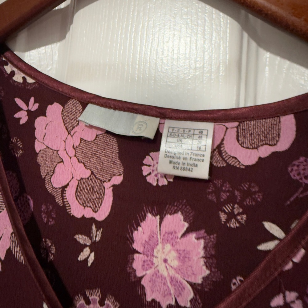 La Redoute Burgundy Pink Floral Viscose Dress Size 16 Boho Midi Tiered France - Picture 3 of 8